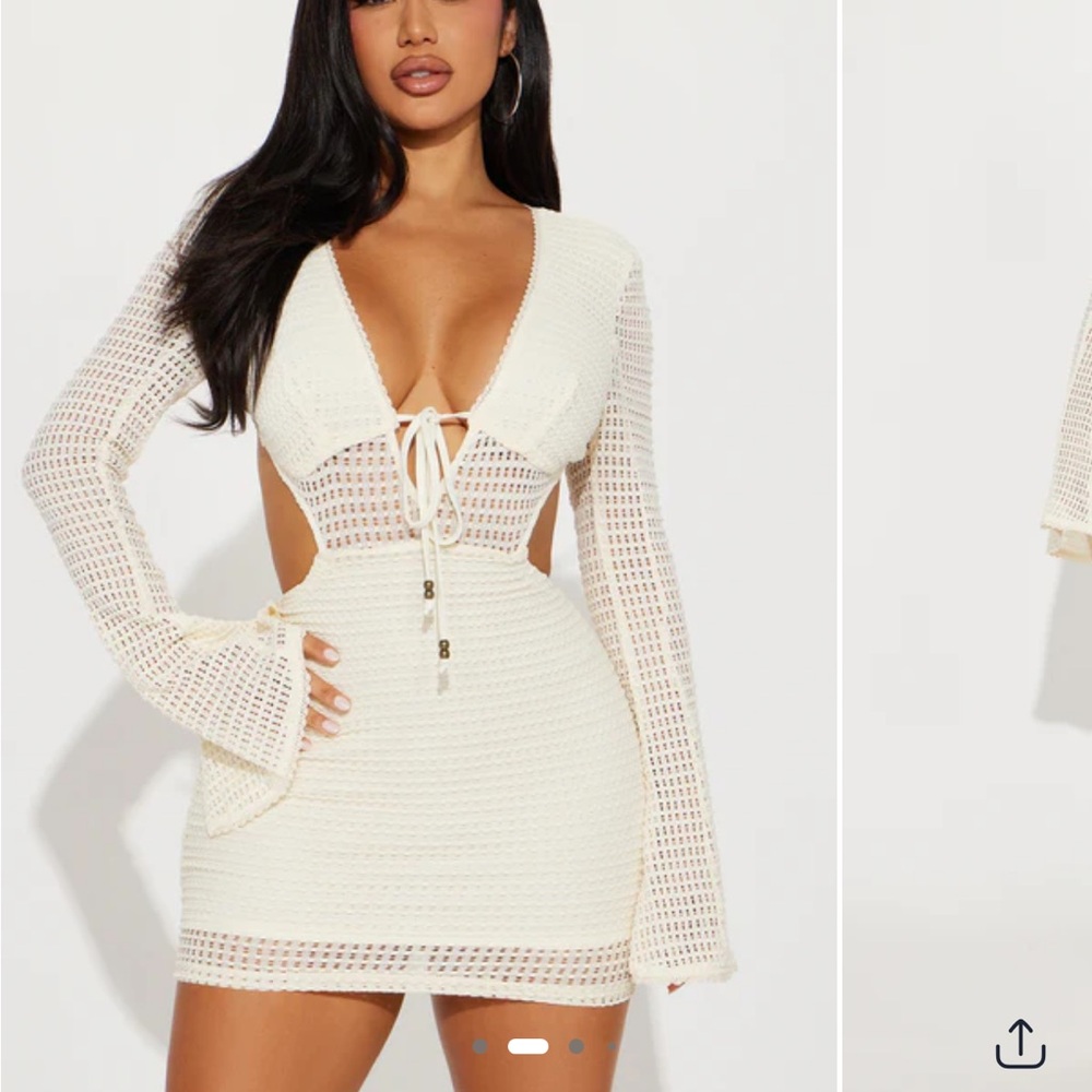 Fashion Nova Cream Crochet Mini Dress